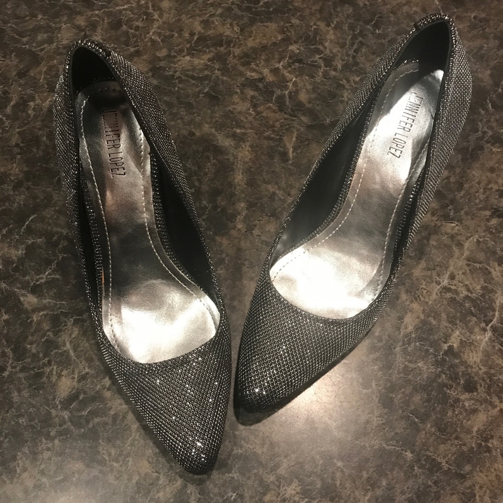 Jennifer Lopez black/silver sparkly heel